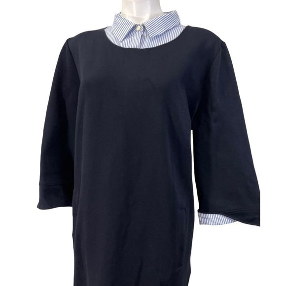 Talbots layered look shirt dress plus size 2X navy blue - Picture 3 of 5